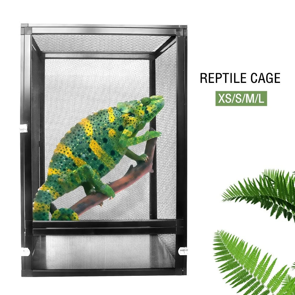 Detachable Reptile Terrarium Habitat Tank Aluminium Air Screen Cage Reptiles Cage with Cover Rainforest Habitat Lizard Chameleon