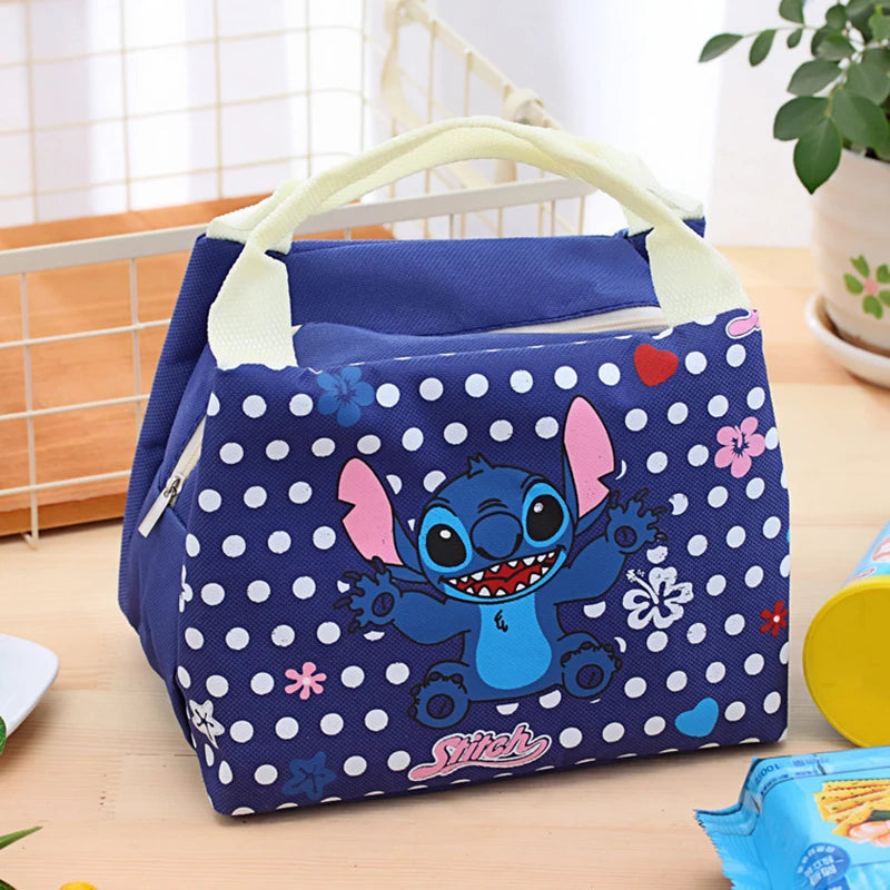 Disney Stitch Cartoon Lunch Bag Thicked Waterproof Canvas Lunch Box Bags for Boys Girls Cute Bento Bag Food Thermal Bag