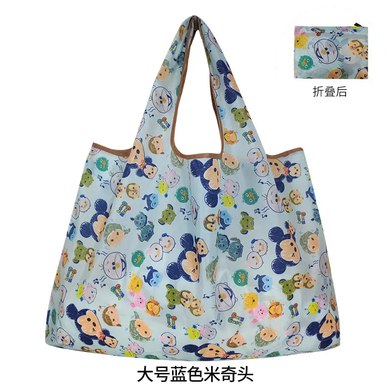 Disney Stitch Tote Bags for Women Mickey Mouse Winnie The Pooh Anime Large Capacity Shopping Bags Folding Storage Bag Handbags