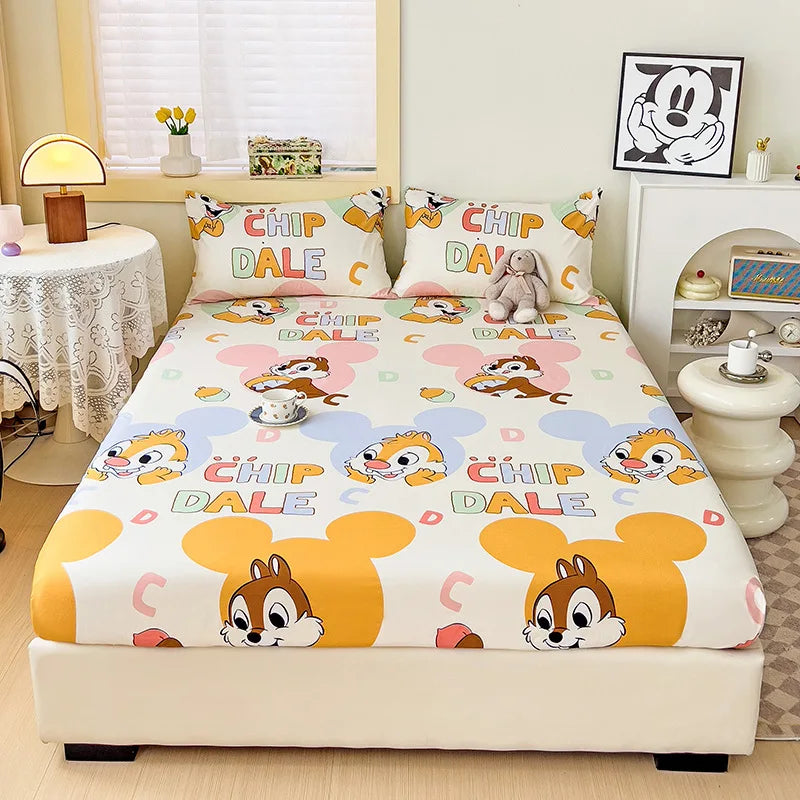 Disney Stitch Cartoon Mickey Pooh New Skin Friendly Printed Sheets Mattress Protectors Non-Slip Sheets Children's Bedding