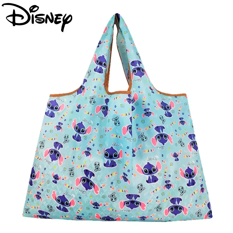 Disney Stitch Tote Bags for Women Mickey Mouse Winnie The Pooh Anime Large Capacity Shopping Bags Folding Storage Bag Handbags