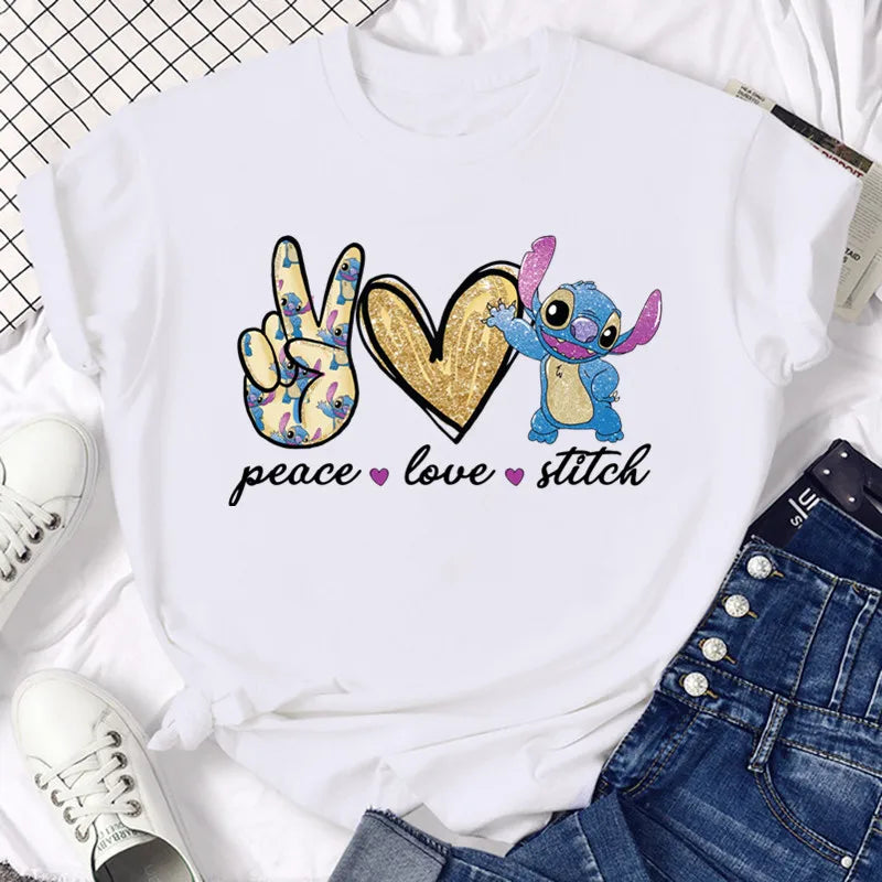 Funny Not Today Stitch Female Clothing Cartoon Y2k Stitch Summer Top Casual T Shirt Women's T-shirt Fashion Tops