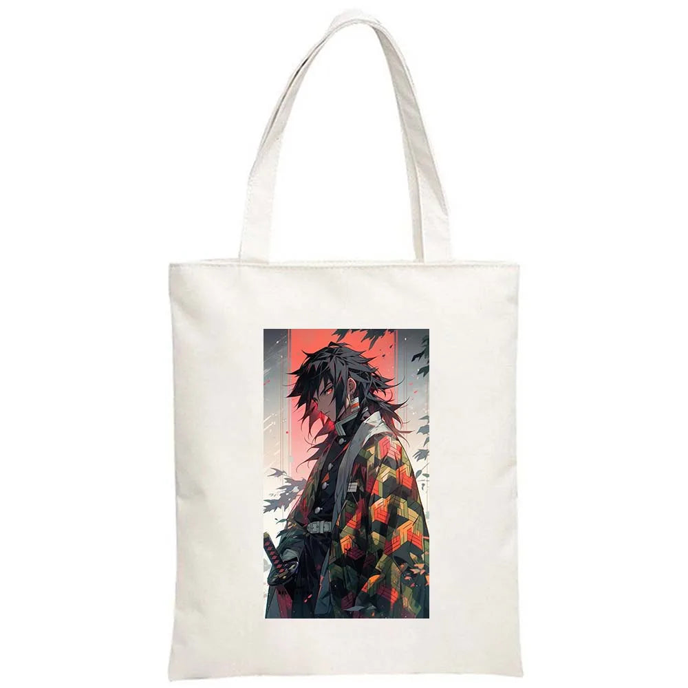 Hot Anime Demon Slayer Shoulder Bag Kimetsu No Yaiba Tanjirou Kamado Tote bags Canvas Summer Large Capacity Handbags