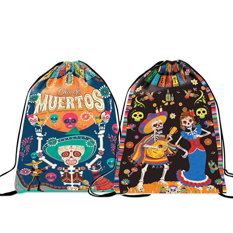 Disney Coco Backpack Cartoon Print Drawstring Bag Children's School Bag Day of The Dead Theme Party Supplies Storage Bags