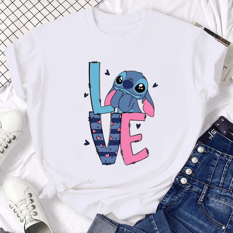 Funny Not Today Stitch Female Clothing Cartoon Y2k Stitch Summer Top Casual T Shirt Women's T-shirt Fashion Tops