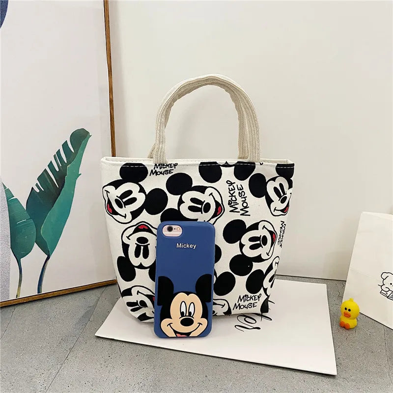 Disney Women's Handbag 2023 Cartoon Mickey Mouse Minnie Canvas Tote Bag for Girls Cute Anime Multifunctional Lunch Bag Gifts