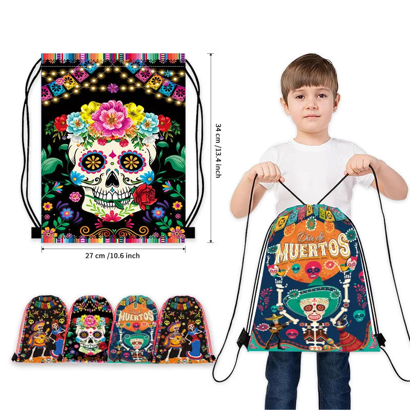 Disney Coco Backpack Cartoon Print Drawstring Bag Children's School Bag Day of The Dead Theme Party Supplies Storage Bags