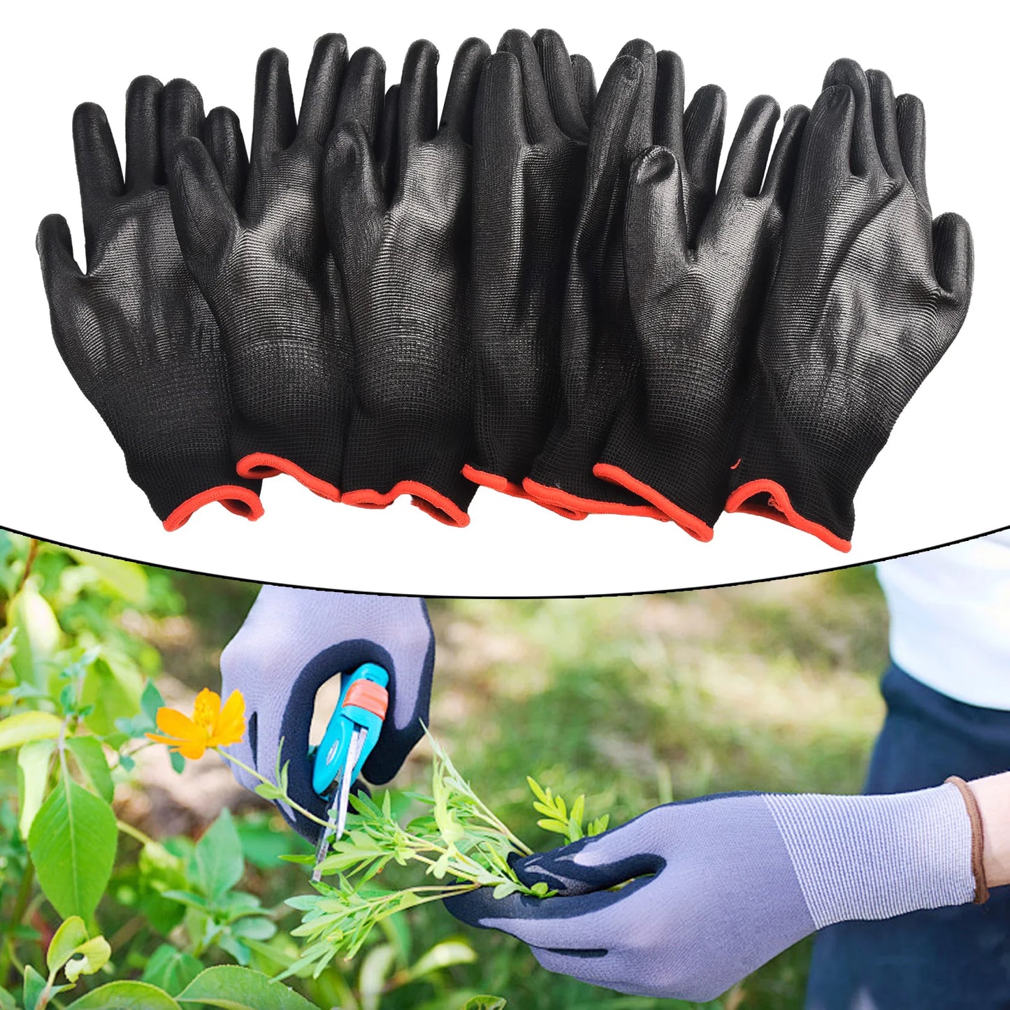 12Pairs Safety Coating Work Gloves Hand Protect PU Nylon Antiskid Dust-proof For Precision Works And Garden Work