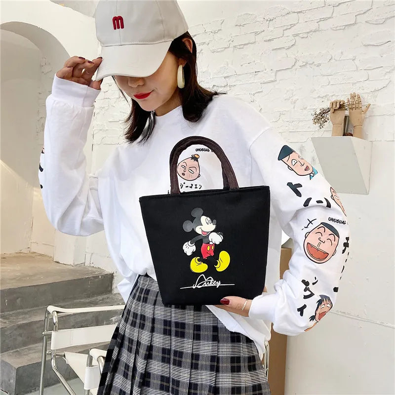 Disney Women's Handbag 2023 Cartoon Mickey Mouse Minnie Canvas Tote Bag for Girls Cute Anime Multifunctional Lunch Bag Gifts