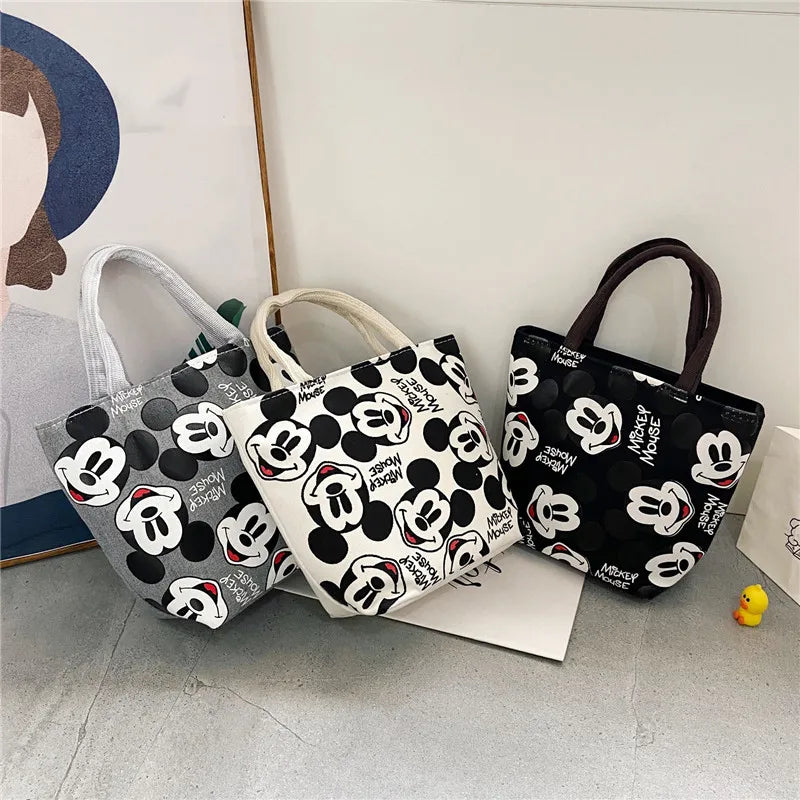 Disney Women's Handbag 2023 Cartoon Mickey Mouse Minnie Canvas Tote Bag for Girls Cute Anime Multifunctional Lunch Bag Gifts