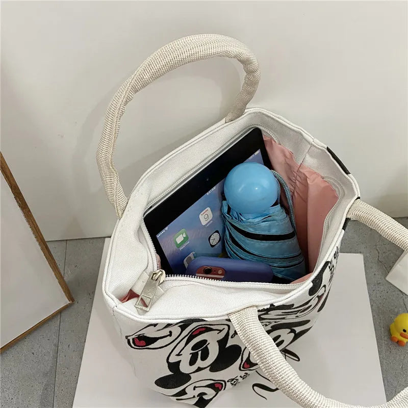 Disney Women's Handbag 2023 Cartoon Mickey Mouse Minnie Canvas Tote Bag for Girls Cute Anime Multifunctional Lunch Bag Gifts