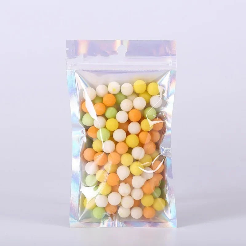 100/10PCS Iridescent Self-Sealing Bags Plastic Laser Zipper Storage Bag Candy Makeup Jewelry Gift Food Waterproof Packing Pouch