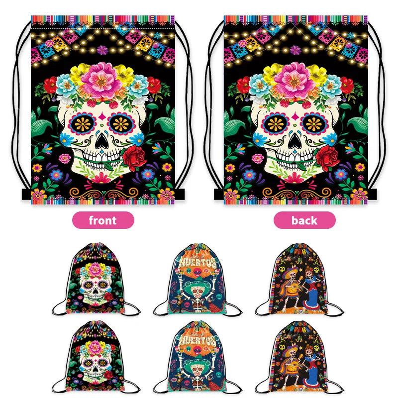 Disney Coco Backpack Cartoon Print Drawstring Bag Children's School Bag Day of The Dead Theme Party Supplies Storage Bags