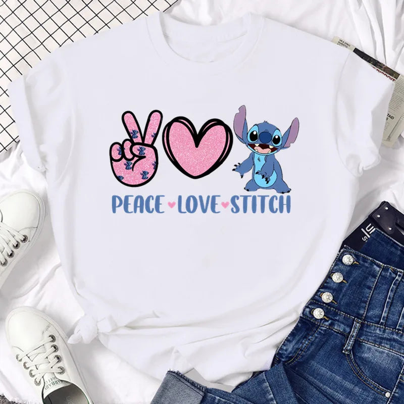 Funny Not Today Stitch Female Clothing Cartoon Y2k Stitch Summer Top Casual T Shirt Women's T-shirt Fashion Tops