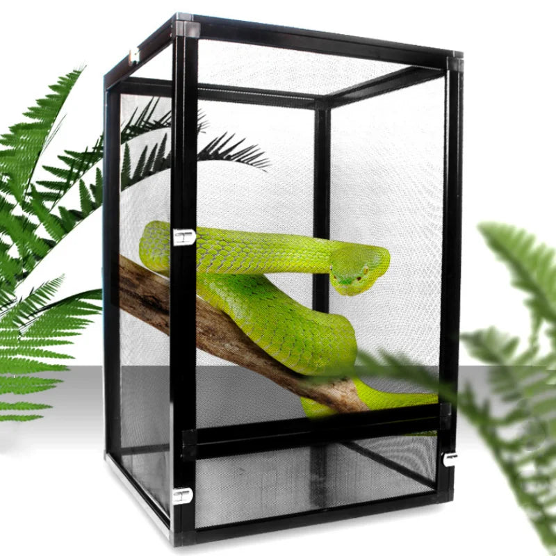 Detachable Reptile Terrarium Habitat Tank Aluminium Air Screen Cage Reptiles Cage with Cover Rainforest Habitat Lizard Chameleon