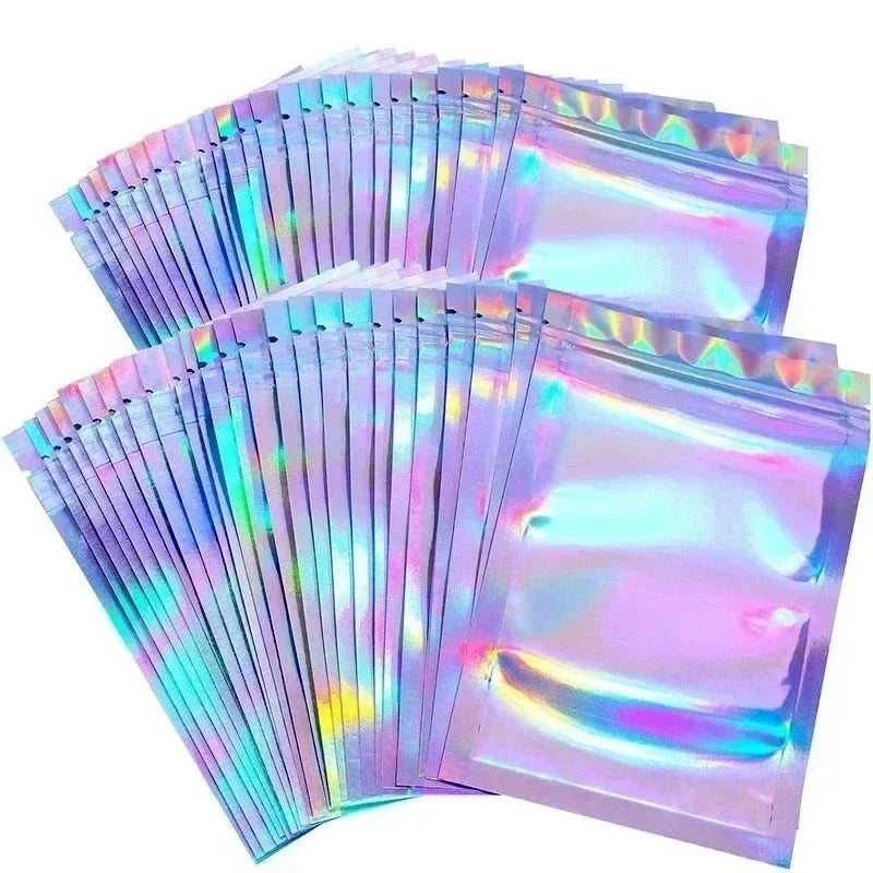 100/10PCS Iridescent Self-Sealing Bags Plastic Laser Zipper Storage Bag Candy Makeup Jewelry Gift Food Waterproof Packing Pouch