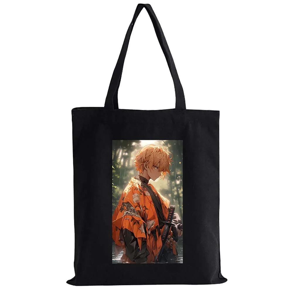 Hot Anime Demon Slayer Shoulder Bag Kimetsu No Yaiba Tanjirou Kamado Tote bags Canvas Summer Large Capacity Handbags