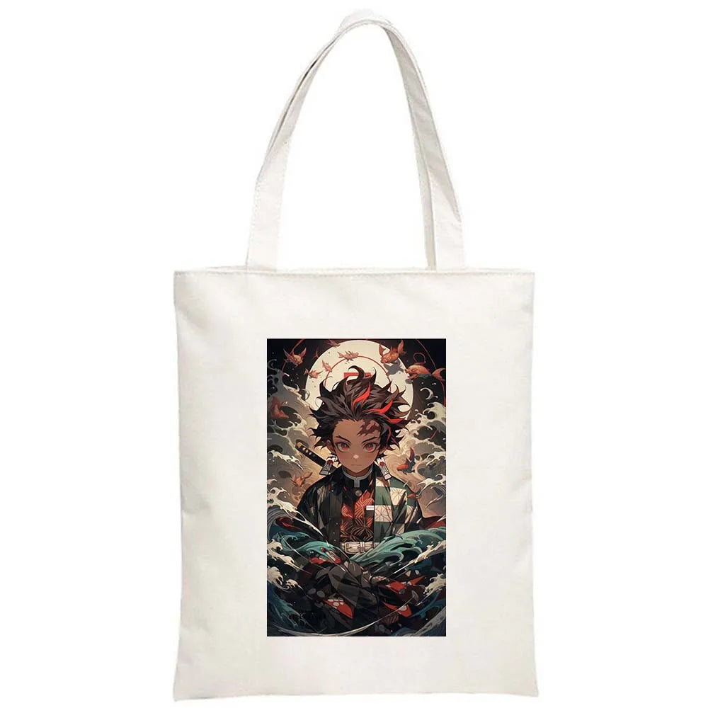 Hot Anime Demon Slayer Shoulder Bag Kimetsu No Yaiba Tanjirou Kamado Tote bags Canvas Summer Large Capacity Handbags