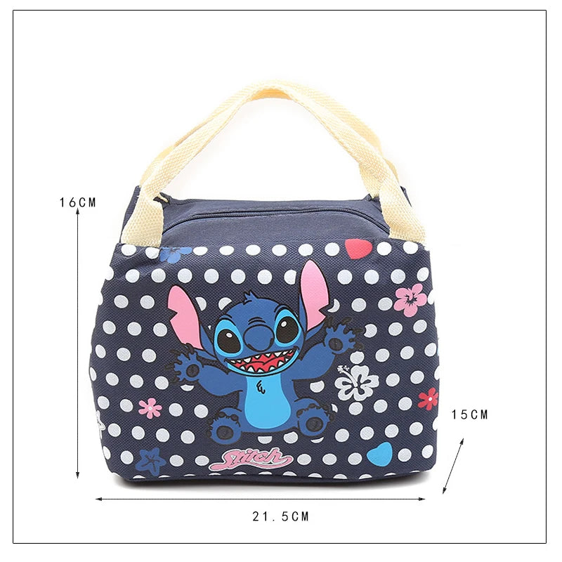 Disney Stitch Cartoon Lunch Bag Thicked Waterproof Canvas Lunch Box Bags for Boys Girls Cute Bento Bag Food Thermal Bag