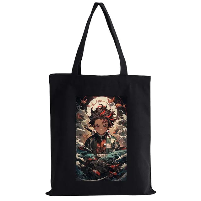 Hot Anime Demon Slayer Shoulder Bag Kimetsu No Yaiba Tanjirou Kamado Tote bags Canvas Summer Large Capacity Handbags