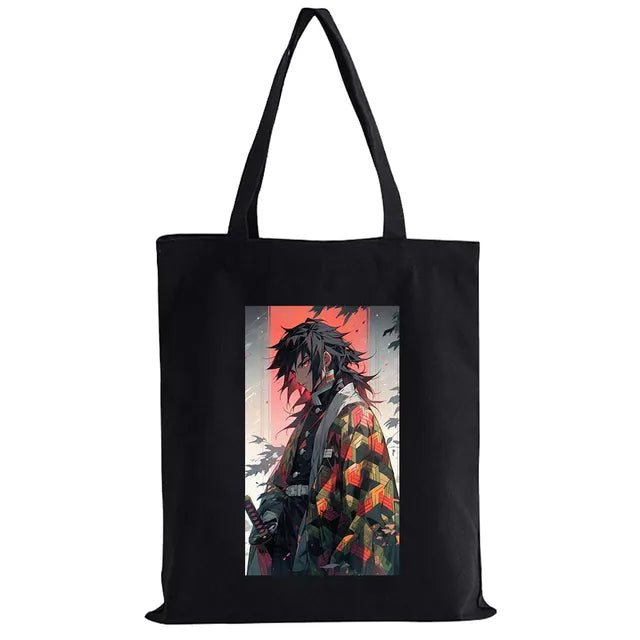 Hot Anime Demon Slayer Shoulder Bag Kimetsu No Yaiba Tanjirou Kamado Tote bags Canvas Summer Large Capacity Handbags