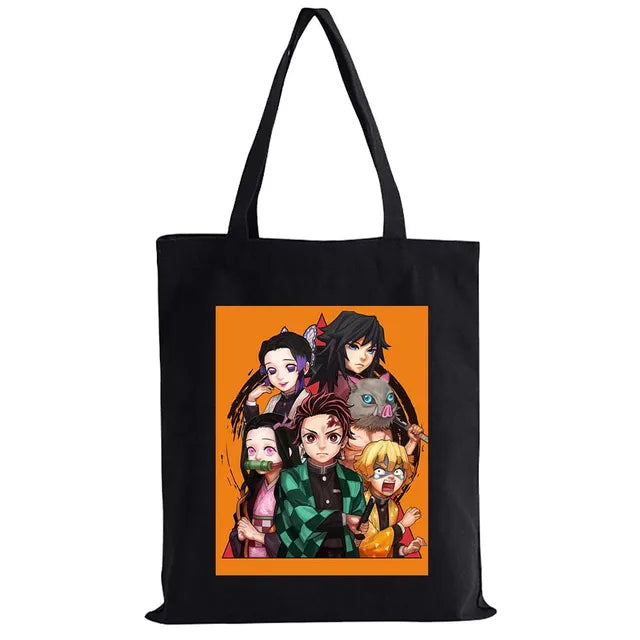 Hot Anime Demon Slayer Shoulder Bag Kimetsu No Yaiba Tanjirou Kamado Tote bags Canvas Summer Large Capacity Handbags