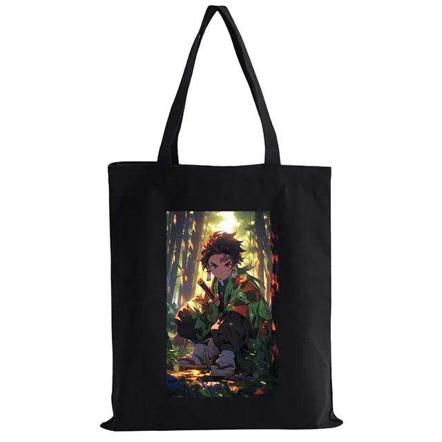 Hot Anime Demon Slayer Shoulder Bag Kimetsu No Yaiba Tanjirou Kamado Tote bags Canvas Summer Large Capacity Handbags