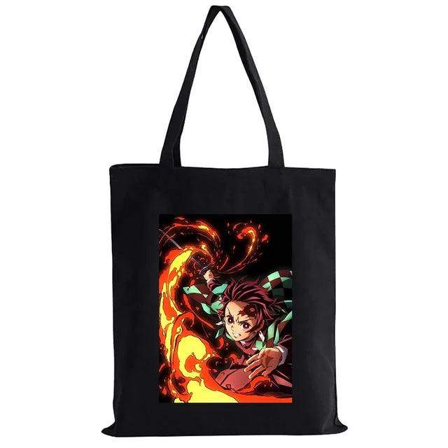 Hot Anime Demon Slayer Shoulder Bag Kimetsu No Yaiba Tanjirou Kamado Tote bags Canvas Summer Large Capacity Handbags