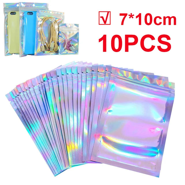 10pcs Laser Rainbow Storage Bags Waterproof Lock Bags for Jewelry Gifts Food Packing Bags Home Kitchen Organizer Mask Holders