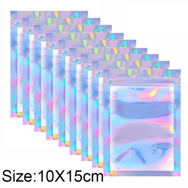 100/10PCS Iridescent Self-Sealing Bags Plastic Laser Zipper Storage Bag Candy Makeup Jewelry Gift Food Waterproof Packing Pouch