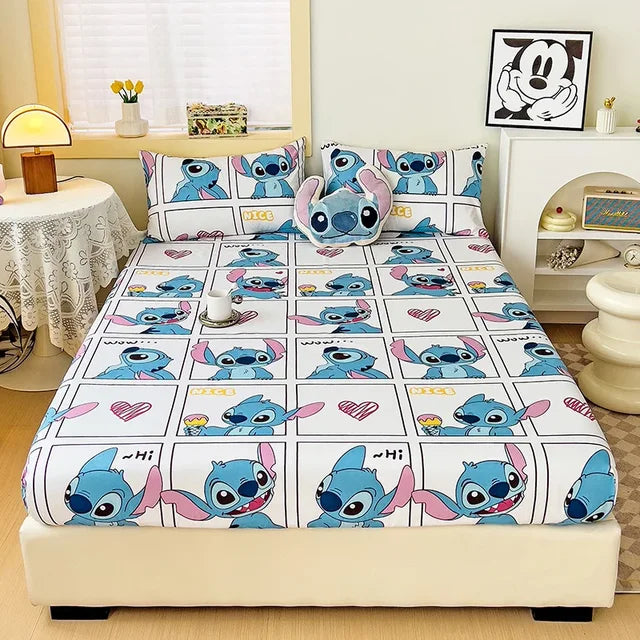 Disney Stitch Cartoon Mickey Pooh New Skin Friendly Printed Sheets Mattress Protectors Non-Slip Sheets Children's Bedding