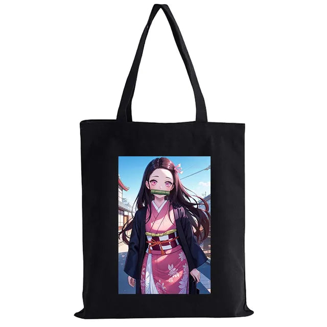 Hot Anime Demon Slayer Shoulder Bag Kimetsu No Yaiba Tanjirou Kamado Tote bags Canvas Summer Large Capacity Handbags