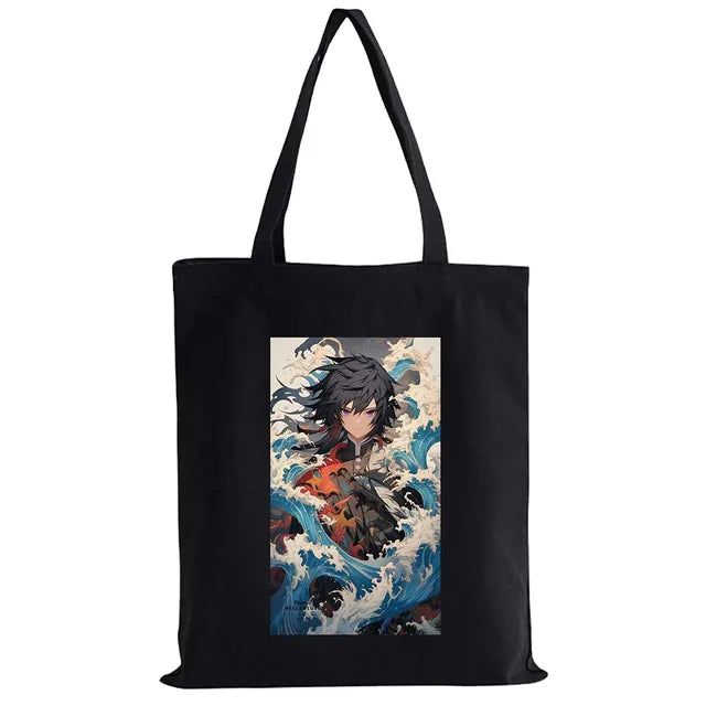 Hot Anime Demon Slayer Shoulder Bag Kimetsu No Yaiba Tanjirou Kamado Tote bags Canvas Summer Large Capacity Handbags