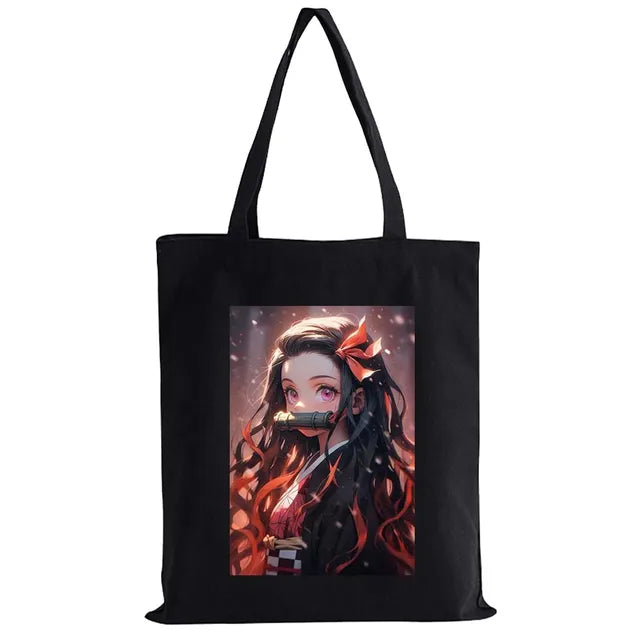 Hot Anime Demon Slayer Shoulder Bag Kimetsu No Yaiba Tanjirou Kamado Tote bags Canvas Summer Large Capacity Handbags