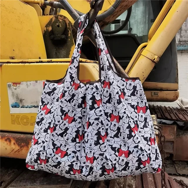 Disney Stitch Tote Bags for Women Mickey Mouse Winnie The Pooh Anime Large Capacity Shopping Bags Folding Storage Bag Handbags