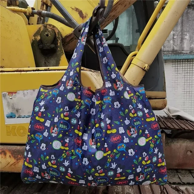 Disney Stitch Tote Bags for Women Mickey Mouse Winnie The Pooh Anime Large Capacity Shopping Bags Folding Storage Bag Handbags