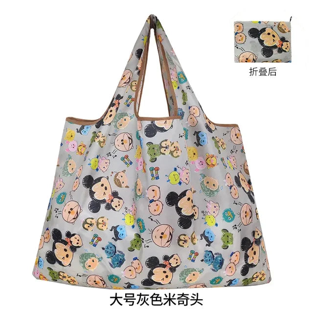 Disney Stitch Tote Bags for Women Mickey Mouse Winnie The Pooh Anime Large Capacity Shopping Bags Folding Storage Bag Handbags