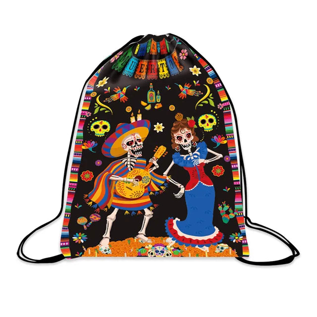 Disney Coco Backpack Cartoon Print Drawstring Bag Children's School Bag Day of The Dead Theme Party Supplies Storage Bags