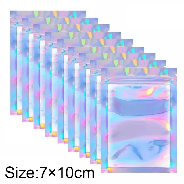 100/10PCS Iridescent Self-Sealing Bags Plastic Laser Zipper Storage Bag Candy Makeup Jewelry Gift Food Waterproof Packing Pouch