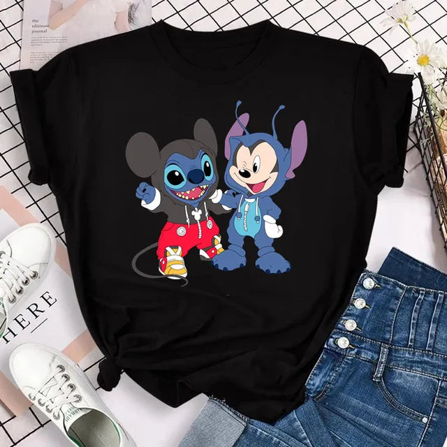 Funny Not Today Stitch Female Clothing Cartoon Y2k Stitch Summer Top Casual T Shirt Women's T-shirt Fashion Tops