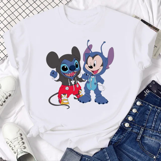 Funny Not Today Stitch Female Clothing Cartoon Y2k Stitch Summer Top Casual T Shirt Women's T-shirt Fashion Tops