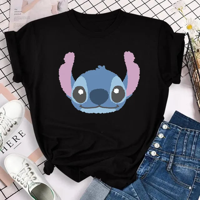 Funny Not Today Stitch Female Clothing Cartoon Y2k Stitch Summer Top Casual T Shirt Women's T-shirt Fashion Tops