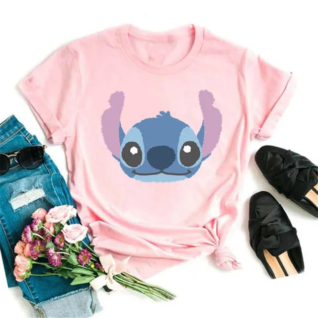 Funny Not Today Stitch Female Clothing Cartoon Y2k Stitch Summer Top Casual T Shirt Women's T-shirt Fashion Tops