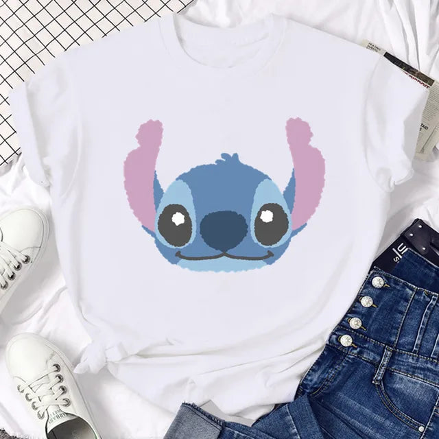 Funny Not Today Stitch Female Clothing Cartoon Y2k Stitch Summer Top Casual T Shirt Women's T-shirt Fashion Tops