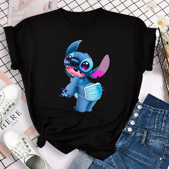 Funny Not Today Stitch Female Clothing Cartoon Y2k Stitch Summer Top Casual T Shirt Women's T-shirt Fashion Tops