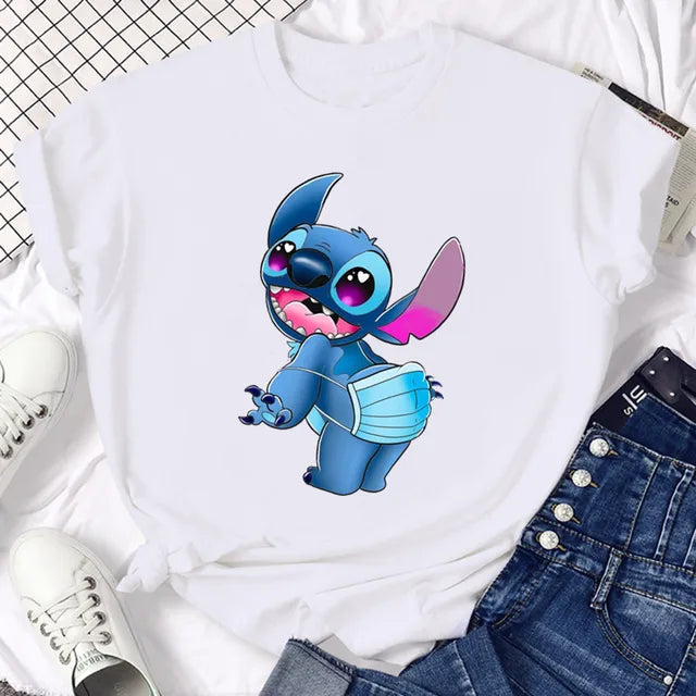 Funny Not Today Stitch Female Clothing Cartoon Y2k Stitch Summer Top Casual T Shirt Women's T-shirt Fashion Tops