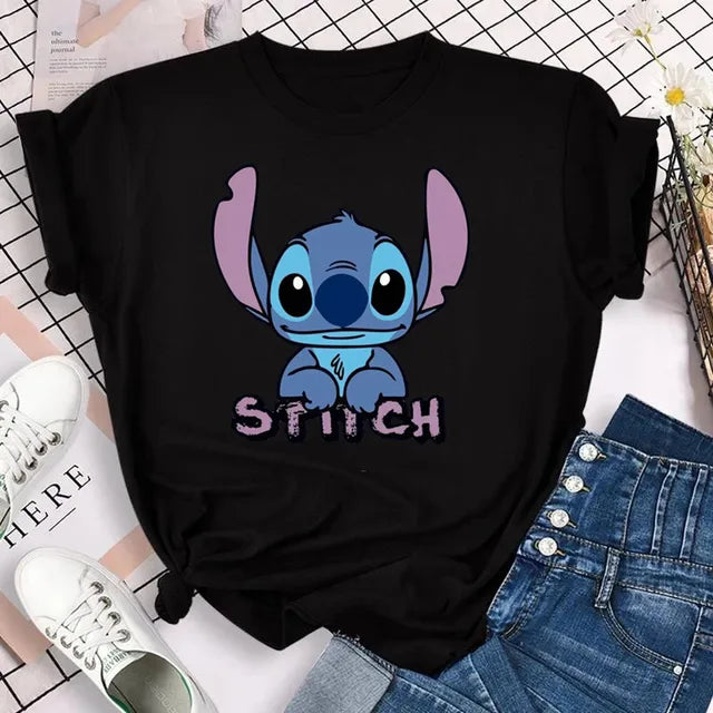 Funny Not Today Stitch Female Clothing Cartoon Y2k Stitch Summer Top Casual T Shirt Women's T-shirt Fashion Tops