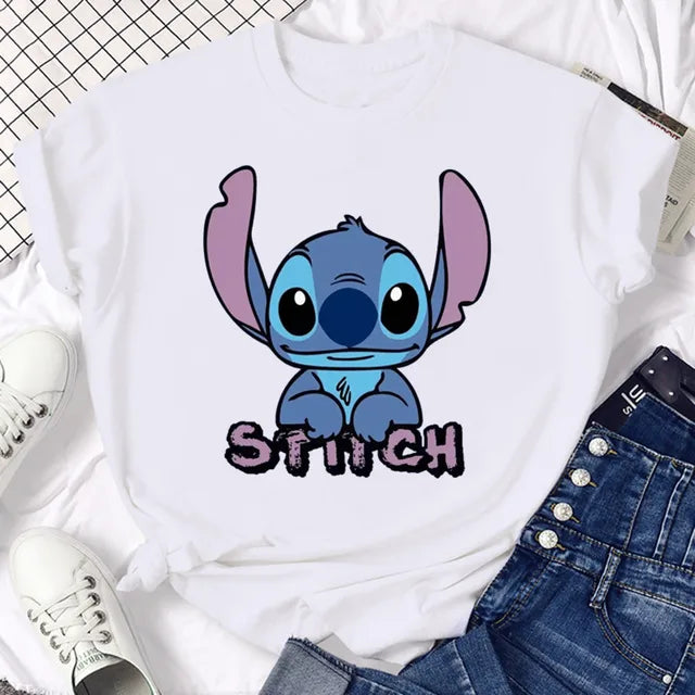 Funny Not Today Stitch Female Clothing Cartoon Y2k Stitch Summer Top Casual T Shirt Women's T-shirt Fashion Tops