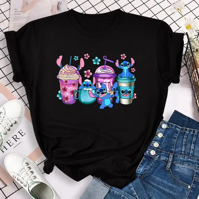 Funny Not Today Stitch Female Clothing Cartoon Y2k Stitch Summer Top Casual T Shirt Women's T-shirt Fashion Tops