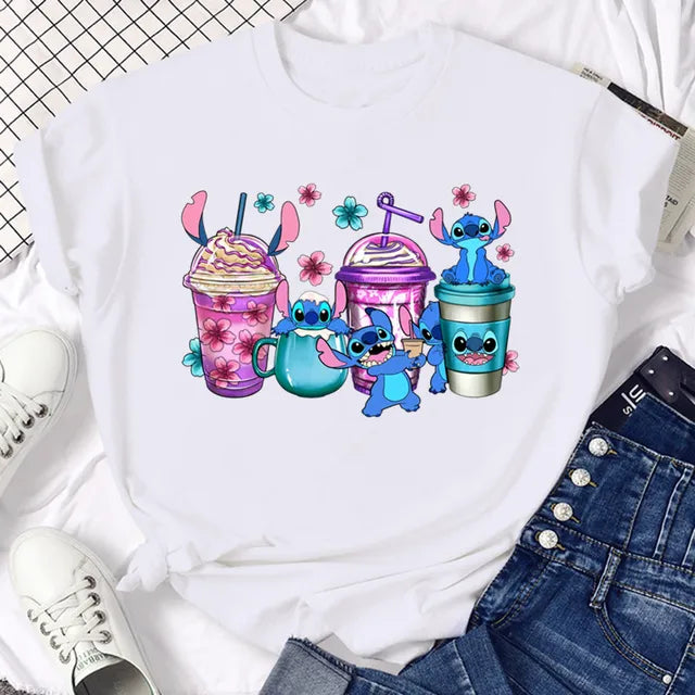 Funny Not Today Stitch Female Clothing Cartoon Y2k Stitch Summer Top Casual T Shirt Women's T-shirt Fashion Tops